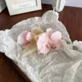 Elegant pink pleated orchid fabric flower hair claw clip for thick hair styling - Hair Claw / Champagne