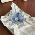 Elegant large blue fabric butterfly orchid hair claw clip with realistic ruffled petals - Duckbill Hair Clips / Grey Blue