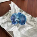 Large blue fabric Phalaenopsis orchid flower hair claw clip for elegant styling - Duckbill Hair Clips / Blue