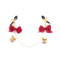 Metal nipple clamps with red bows and gold bells, sexy adult novelty toys for couples. - Red