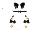 Black cat ear headband and bell nipple clamps set, perfect for adult roleplay and fun. - Cat Ear Choker / Black