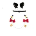 Black cat ear headband choker and red bow metal nipple clamps set for adult roleplay. - Cat Ear Choker / Red