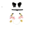 BDSM cat ear headband choker and pink bow bell nipple clamps set for adult role play. - Cat Ear Choker / Pink