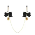 Black bow gold chain nipple clamps with bells, sexy adult novelty body jewelry accessories. - U-shaped Clip / Black