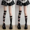 Y2K Gothic Lolita black white bandage over knee socks striped leg warmers alternative! - 2 Pairs Pack / Black