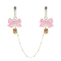 Pink bow metal nipple clamps with hanging bells and chain, adult novelty body jewelry. - U-shaped Clip / Pink