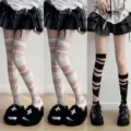 Y2K gothic bandage stockings variant, black and white Lolita strap over-knee calf socks stylish. - 3 Pairs Pack / White + Black