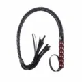 Black PU leather braided whip with beaded handle and tassel, 95cm long for costume props. - Gourd Handle Snake Whip / 95cm Length / Black