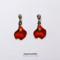 Red petal nipple clamps with golden bells, black elastic bands, sexy body jewelry. - Red Figure-8 Clip