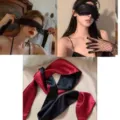 Sexy lace blindfold and satin ribbon sleep mask set for women, comfortable and shading. - Black Eye Mask, Black Lace, and Ribbon Set / Black