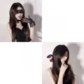 Pure desire style lace blindfold and mesh gloves set, cute sexy photography prop accessory. - Black Thin Wavy Headband + Black & Red Ribbon