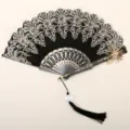 Retro court style lace folding fan, gorgeous European rose hand fan for tea party cosplay props. - Black Sunflower Bronzing Fan with Pendant