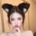 Cute fluffy black and white cat ears headband, soft plush plush hair hoop for party cosplay. - Black and White Faux Fur Headband
