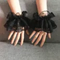 Zwarte kant polsmanchetten Lolita stijl zoete ruffels ruches mode accessoire paar mooi. - Eén maat / Zwart