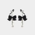 Black bow metal nipple clamps with chains, adjustable adult BDSM bondage erotic toys. - Butterfly Bell Nipple Clamps / Black