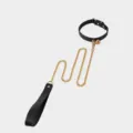 Set collare in pelle nera e catena bondage giocattolo erotico per adulti e coppie - Girocollo con Catena di Trazione / Nero