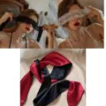 Sexy lace and satin blindfold mask set for women masquerade party costume and romantic night. - Black + White Eye Veil + Black & Red Wrist Restraints