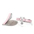 Pink leather cat choker bell metal chain leash set for women cute subculture style. - Pink