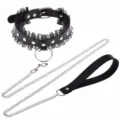 Πunk style μαύρο δερμάτινο κολιέ choker με δαντέλα, μεταλλικά καρφιά και αλυσίδα. - Тσόκερ με Αλυσίδα Έλξης / Μαύρο