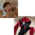 White lace blindfold and red black satin ribbon mask for party costume masquerade - Seductive Set 4 - White Eye Veil and Black & Red Wrist Restraints