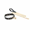 Μαύρο δερμάτινο κολάρο κατοικίδιων choker με χρυσό κουδούνι και ασορτί μεταλλική αλυσίδα λουρί. - Κολάρο με κουδουνάκι / Μαύρο