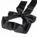 Black satin eye mask with long ribbon ties and rhinestone details, silky soft sleep blindfold for party. - Solid Black Wrist Restraints