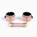 Manette in pelle rosa manette di costrizione erotica con hardware dorato giocattolo - Manette / Rosa