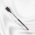 Black leather adult training whip with red heart detail and dimension markings for practice. - Red Heart Long Whip 1