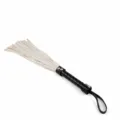 Black and white leather whip, 44cm length, 3cm handle diameter, ideal for roleplay and training. - White Flogger Reinforced Version 1