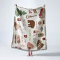 High-quality woven camping throw blanket featuring retro outdoor adventure illustrations. - 130x160cm / Beige Camping Print (XT2022-25)