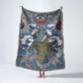Woven bohemian throw blanket with artistic mermaid and sea lion illustration detail - 130x160cm / Mermaid Astrology Style (XT2022-31)