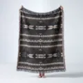 Full view of Bohemian Indian geometric pattern woven throw blanket featuring fringe details - Grey Ethnic Geometric Pattern (XT2022-37) / 130x160cm