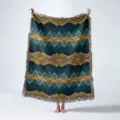 A detailed view of a bohemian woven throw blanket with Native American patterns - Bohemian Indian Style (XT2023-8) / 130x160cm