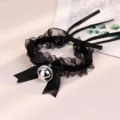 Black lace choker necklace with satin bow and silver bell, gothic lolita neck jewelry. - Single Collar / Black