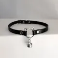 Black cat choker necklace cute PU leather collar for women y2k edgy punk jewelry style - Black Small Bell Necklace