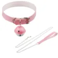 Pink PU Leather Choker Collar with Large Bell and Metal Leash Set for Cosplay Party - Pink with Leash