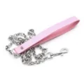 Pink leather and metal chain choker necklace, fashionable punk style jewelry accessory for women. - Pink Leash