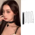 Gotische schwarze Herz Choker Halskette und Metallkettenset für stilvolle Partys und Alltag. - Herz Choker mit Leine / Schwarz