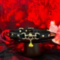 Black leather bell choker necklace with gold metal hardware, alternative fashion neck strap. - Basic Style / Chain + Gift Box / Black