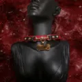Red and black puppy choker collar with bone pendant metal hardware necklace for women - Bone Tag + Chain + Gift Box / Red & Black