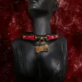 Black red leather puppy choker collar with bone tag for women and couples fashion jewelry. - Bone Tag + Chain + Gift Box / Black Red