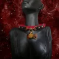 Red and black choker collar with bell and bone pendant, stylish neck accessory for women. - Bone Tag / Palace Bell + Chain + Gift Box / Red & Black