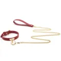 Red PU leather choker collar with shiny gold metal chain leash for women fashion party - Wine Red (PU)