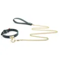 Dark green leather choker necklace with gold chain and ring fashion jewelry for women - Dark Green PU