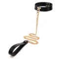Black leather choker necklace with gold chain metal hardware fashion accessory for women style - Black Double-Row Press Studs