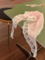French pink lace triangle scarf with floral trim, elegant decorative hair band and neck scarf. - Pink Lace Headscarf