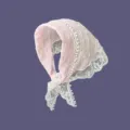 Foulard triangolare rosa con bordo in pizzo bianco, elegante accessorio per capelli coreano. - Rosa chiaro