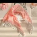French pink lace triangle scarf floral hair band vintage decorative headwear neckerchief - Deep Pink