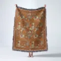 Detail view of a Bohemian woven throw blanket with retro floral patterns and fringe - Retro Floral Style (XT2024-3) / 130x160cm