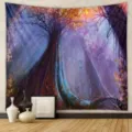 Detailed view of the fantasy enchanted forest tapestry hanging in a modern bedroom - Enchanted Forest (GT260107) / 73x95